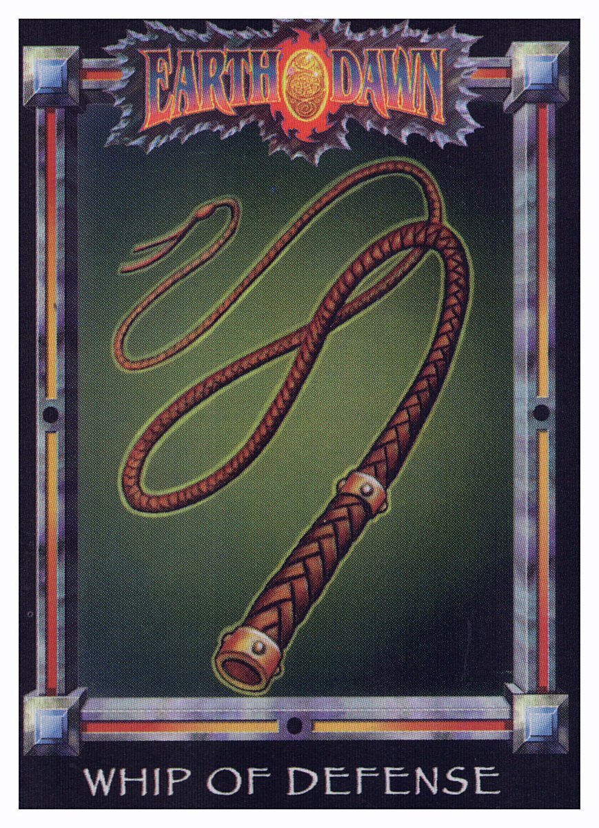 Ranaroth2's tweet photo. Dave Martin. Whip of Defence. Card from Earthdawn: Barsaive, FASA, 1993. #DaveMartin #roleplaying #Earthdawn #Barsaive #FASA #whip #defence https://t.co/HCFxpcqZKJ