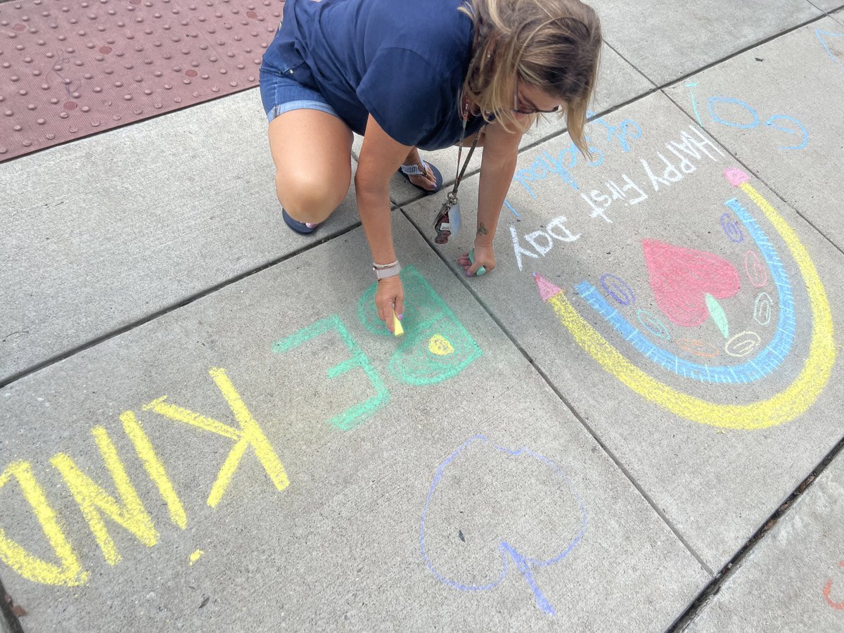 TeachLibTech's tweet photo. We are ready to for our @WinfieldESBCPS students and families  to return for the 2022-2023 school year! Positive messages and words are being added to the front sidewalk to welcome our school community! Can’t wait to see you all! https://t.co/h1DERQtVqR