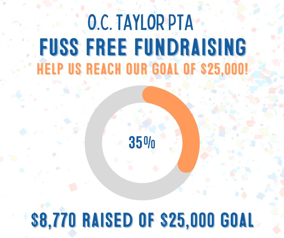 Tiger Family! We are a THIRD of the way to our Fuss Free Fundraising Goal! Our families are awesome and we know we can reach our goal because of you! Fuss Free funds cover so many needs at our school. We'd love to have you donate here:octaylorpta.membershiptoolkit.com
YOUR DONATION MATTERS