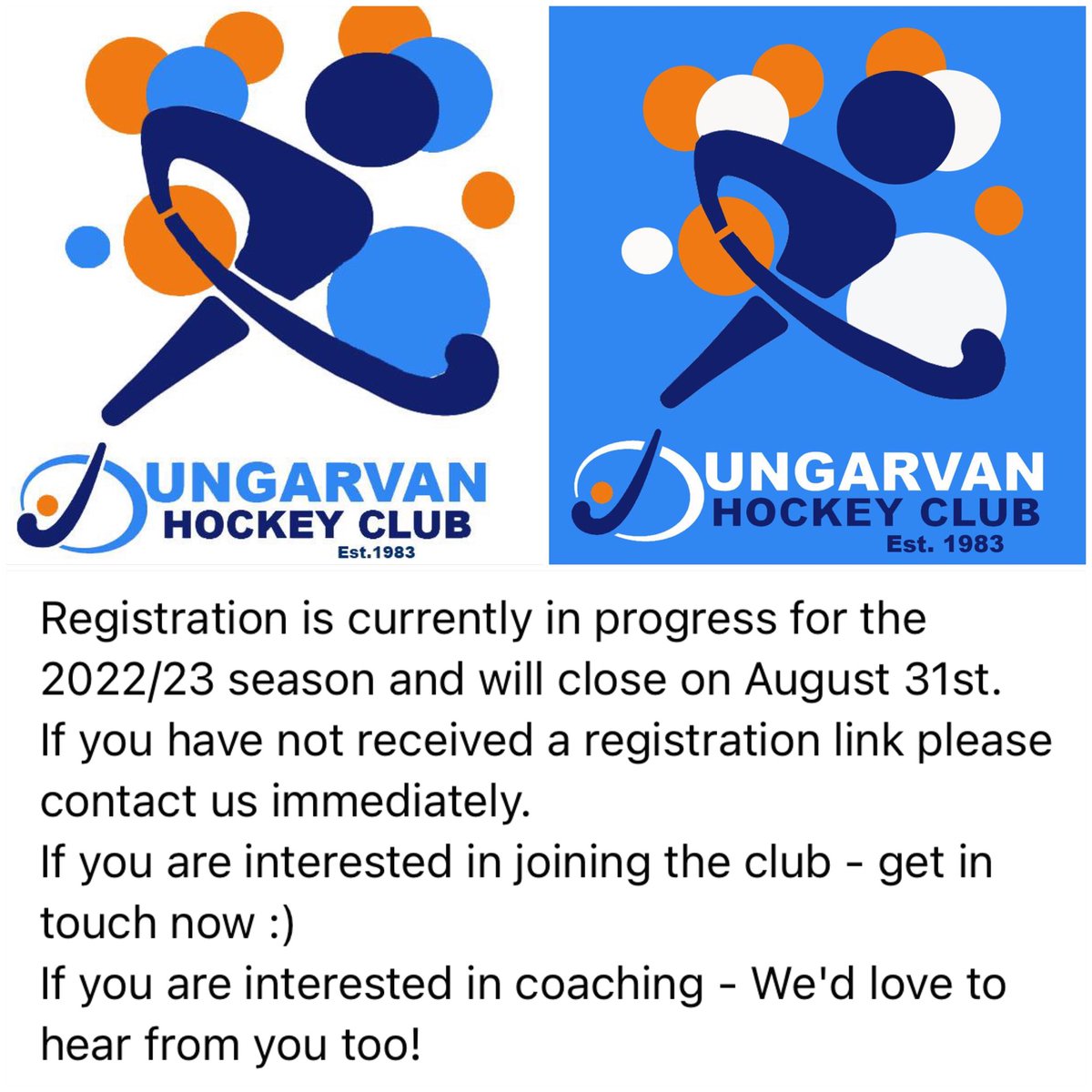DungarvanH's tweet photo. 🔔 Registration is now Open 🏑 
- calling anyone interested in playing &amp; coaching to get in touch 📞
- registration for the coming season closes on August 31st 🔜 https://t.co/BDZXdXhl0K