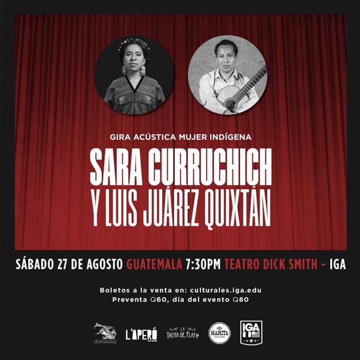 SaraCurruchich's tweet photo. ¡Recuerden! Mañana, a las 19:30 horas, podrán ser parte de esta gira, en nuestro concierto acústico junto a al maestro @JuarezQuixtan. 

Nos vemos en el Teatro Dick Smith de @IGA_gt. Las entradas están a la venta en https://t.co/KDAkU7kFAJ. https://t.co/9i75ophdBd