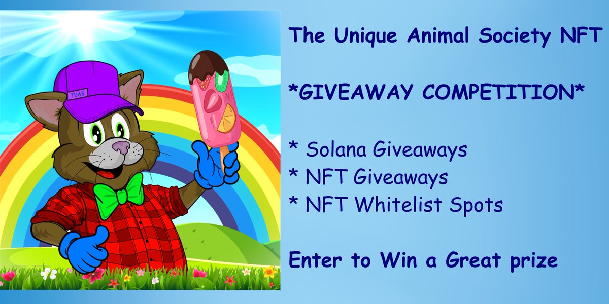TUASociety's tweet photo. 🚀🥳😍Giveaway Competition 😍🥳🚀

🏆 50 Great Giveaway Prizes to Win🏆 

1st 3 SOL
2nd 2 SOL
3rd 1 SOL
15 x TUAS – Citizen Cat NFT (FP 1 SOL)
32 x TUAS – Citizen Cat WL spots

Click to Win https://t.co/6SG9QCMfXy

#NFTGiveaways #nftart #NFTCommuntiy #Gleam #NFTcollectables https://t.co/m2sN0a7ixo