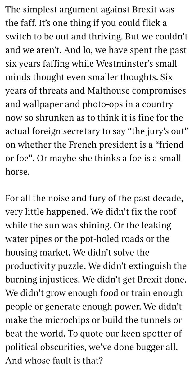 Absolutely brilliant, blistering piece from <a href="/MattChorley/">Matt Chorley</a> on the utter, irredeemable crapness of this government for the last six years since the Brexit. Please read - he nails it beautifully 🔥