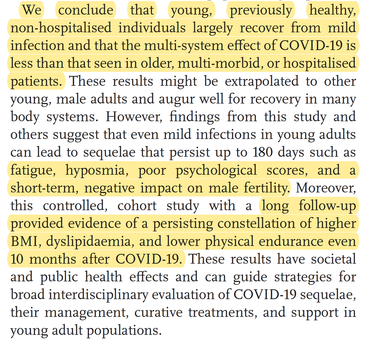 EricTopol's tweet photo. A prospective study of #LongCovid in young (median age=21), healthy, males (93%), with controls: "new evidence that even infections in young adults can lead to sequelae that persist several months"
https://t.co/379fy4HmMW https://t.co/mp8METJrE6