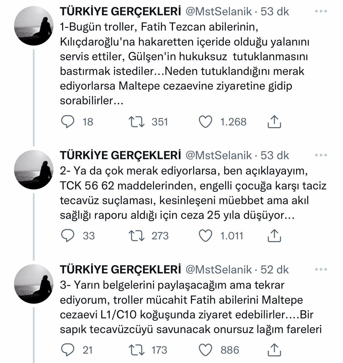 TCK 56 ve 62 taciz tecavüzle ilgili değilken, DHKP-C’li Mustafa Selanik ve her örgütle bir şekilde yatağa giren Gökhan Özbek’in sitesi Fatih Tezcan’a alenen iftira atıyor.
