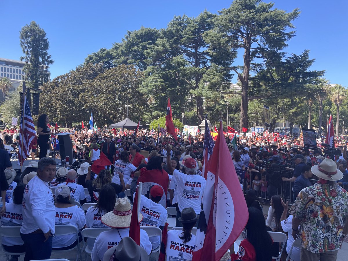 Jess_Bartholow's tweet photo. New ⁦@CaliforniaLabor⁩ leader ⁦@LorenaSGonzalez⁩ addresses ⁦@UFWupdates⁩ marchers for #CaLeg #AB2183 calling for ⁦@CAgovernor⁩ ⁦@GavinNewsom⁩ signature! ✍️ #SiSePuede https://t.co/hzcSSmP0AB