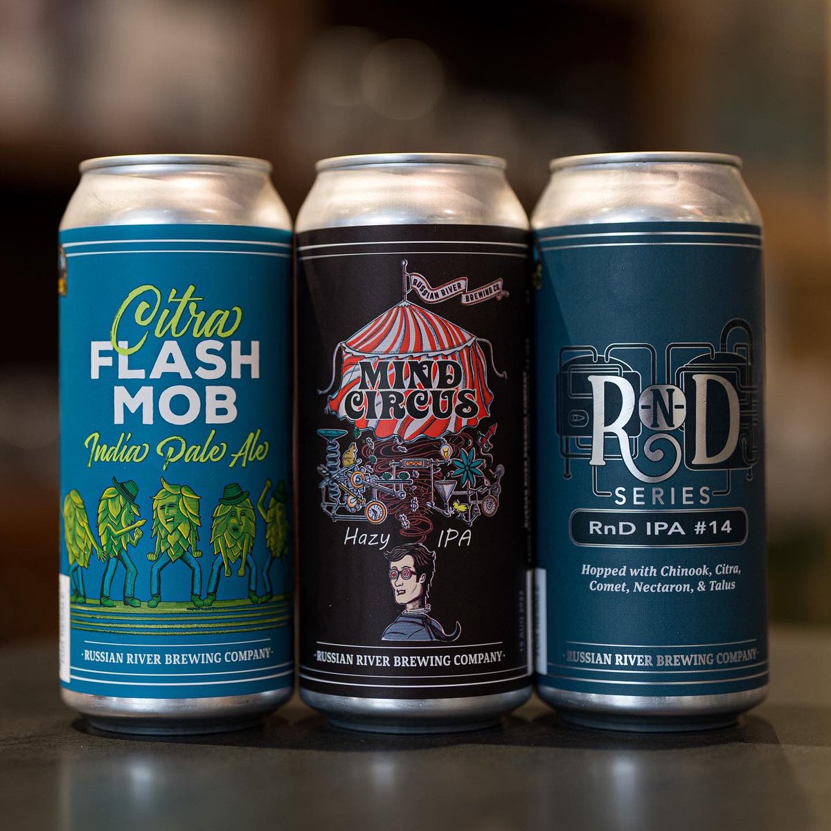 Also hitting our online shop &amp; both pubs are cans of Citra Flash Mob IPA &amp; Mind Circus. These three tasty beers will also be available online as a mixed case!

shop.russianriverbrewing.com/collections/bo…