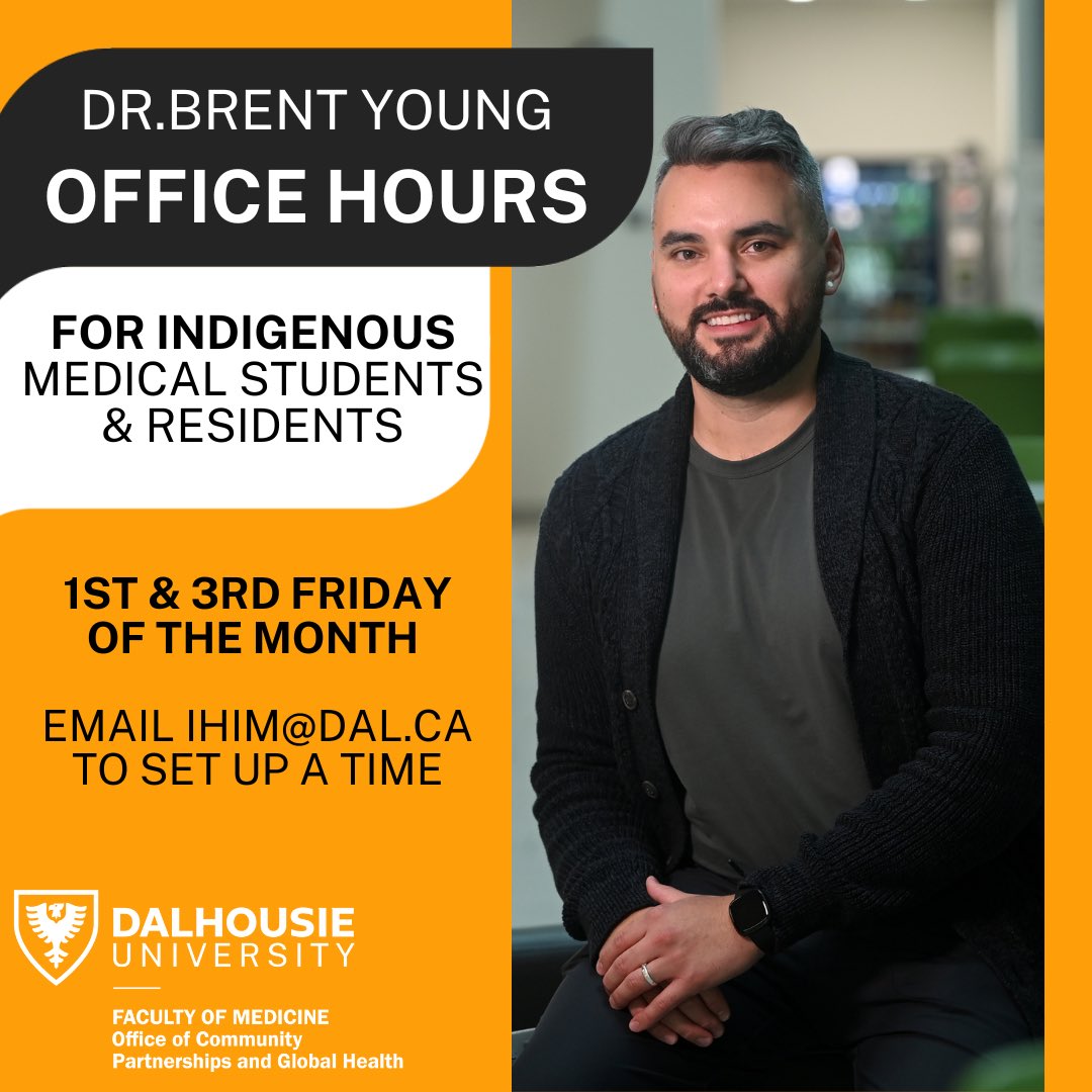 Meet Dr. Brent Young - Academic Director of Indigenous Health Dr. Young is available to support @Indigenous @DalMedSchool Students & Residents Office hours will be available the 1st & 3rd Friday of each month, email ihim@dal.ca to set up a time @iscdal @DalGlobalHealth