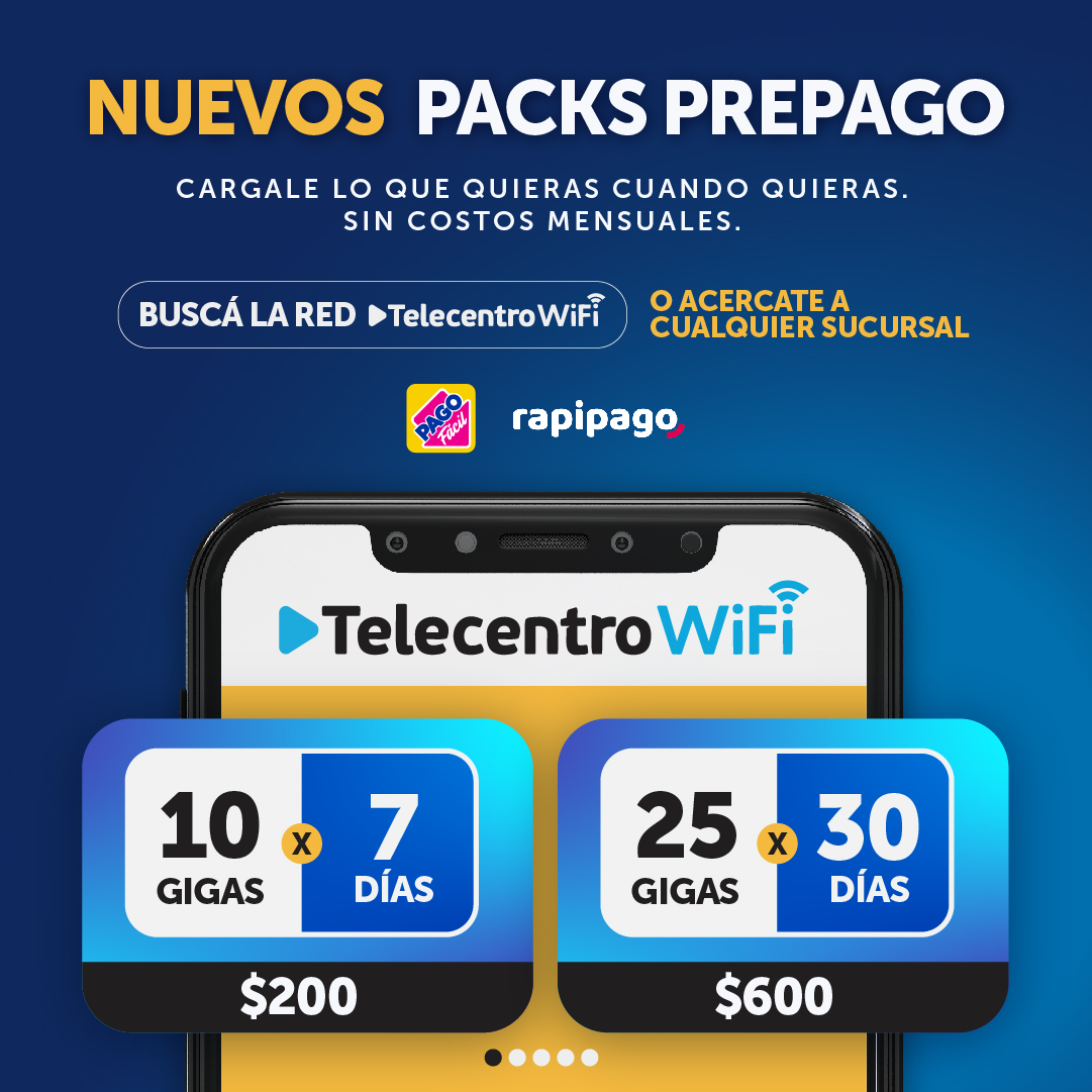 TelecentroAr's tweet photo. 📢¡𝗡𝗼 𝘁𝗲 𝗾𝘂𝗲𝗱𝗲𝘀 𝘀𝗶𝗻 𝗹𝗼𝘀 𝗻𝘂𝗲𝘃𝗼𝘀 𝗣𝗮𝗰𝗸𝘀 𝗣𝗿𝗲𝗽𝗮𝗴𝗼 𝗱𝗲 𝗧𝗲𝗹𝗲𝗰𝗲𝗻𝘁𝗿𝗼 𝗪𝗶𝗙𝗶!
✔Lo que quieras
✔Cuando quieras
✔Sin costos mensuales
📌Buscá la red Telecentro WiFi o acercate a cualquier sucursal #PagoFacil o #Rapipago https://t.co/VkoL4VnJtB