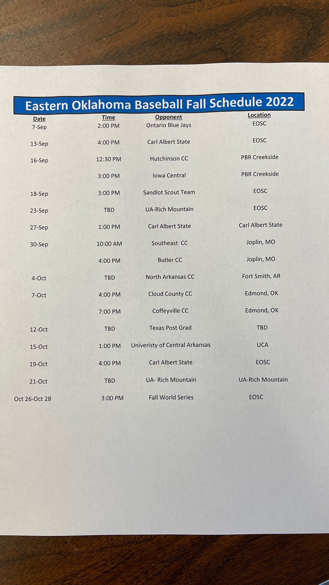 EOSC_Baseball's tweet photo. ** Fall Schedule Alert** https://t.co/E0vuuhV3kk