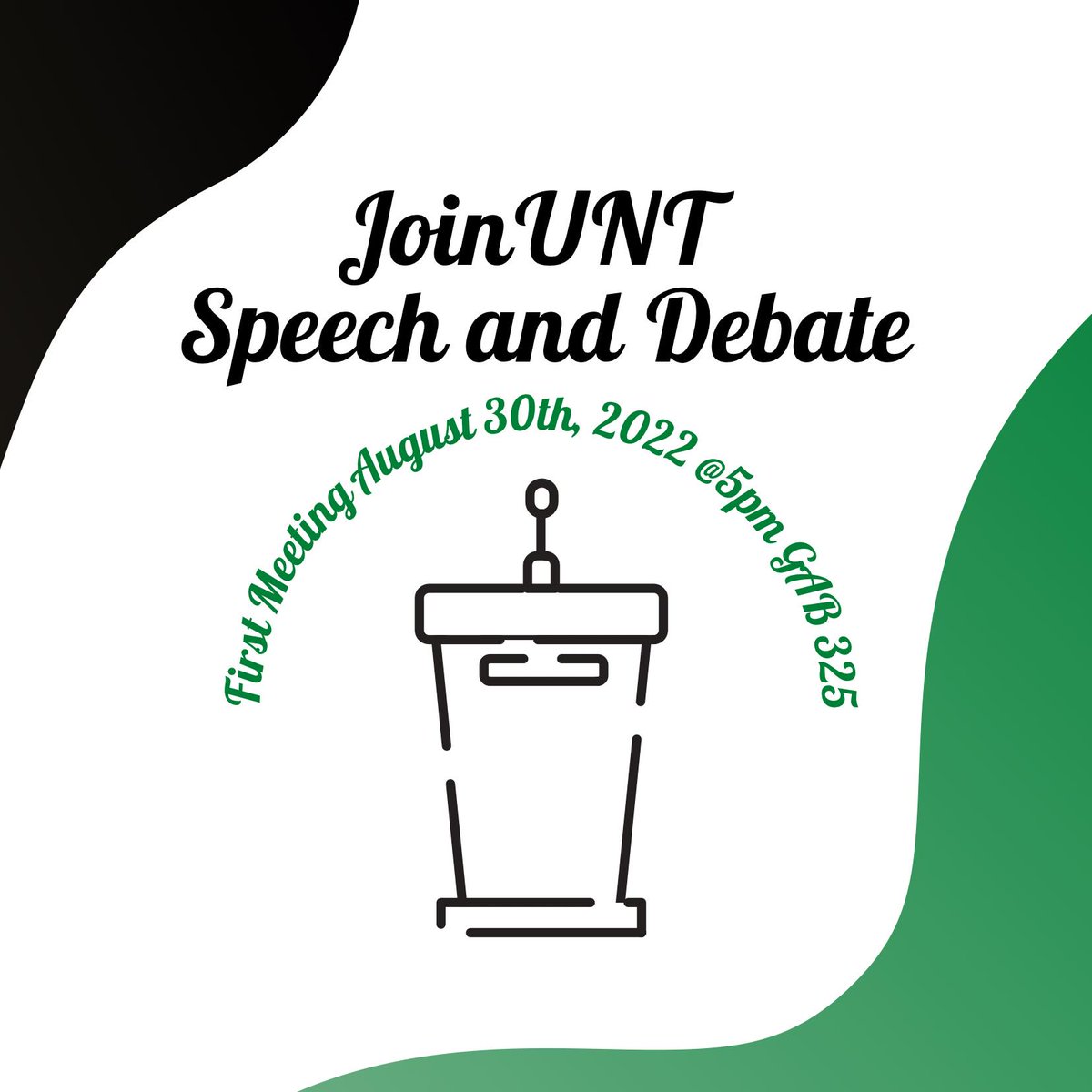 UNTComm's tweet photo. Join Debate &amp; Speech for their first meeting of the semester on Tuesday, August 30th! Come meet them and learn more about this award winning team. 🦅🏆
#unt #unt26 #untdebate #debate #untcomm https://t.co/amVCsq6Dz4