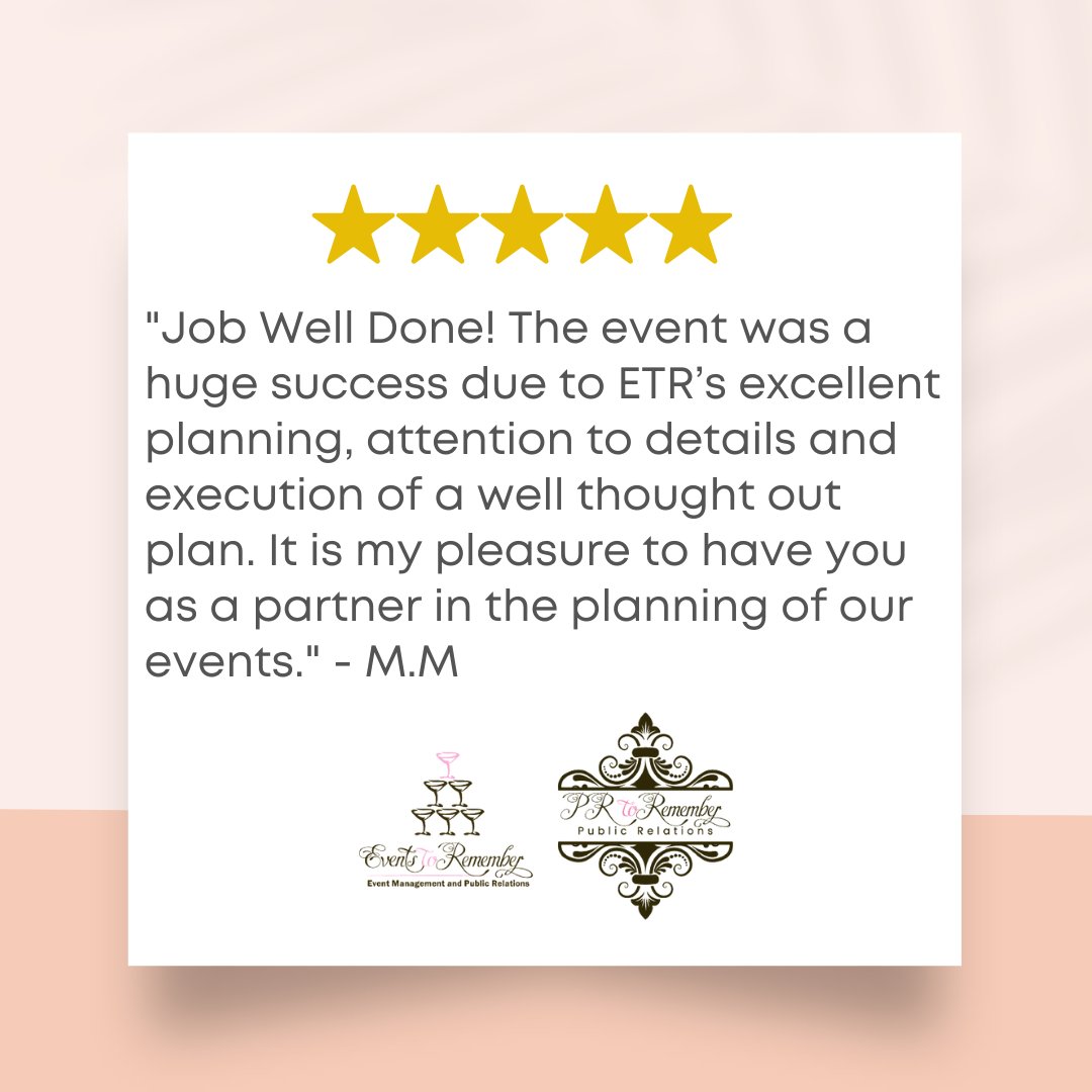 Receiving a review like this is the perfect way to end the week! We take pride in our attention to detail and putting together events that are well received and enjoyed by all. #EventsToRemember #fivestars