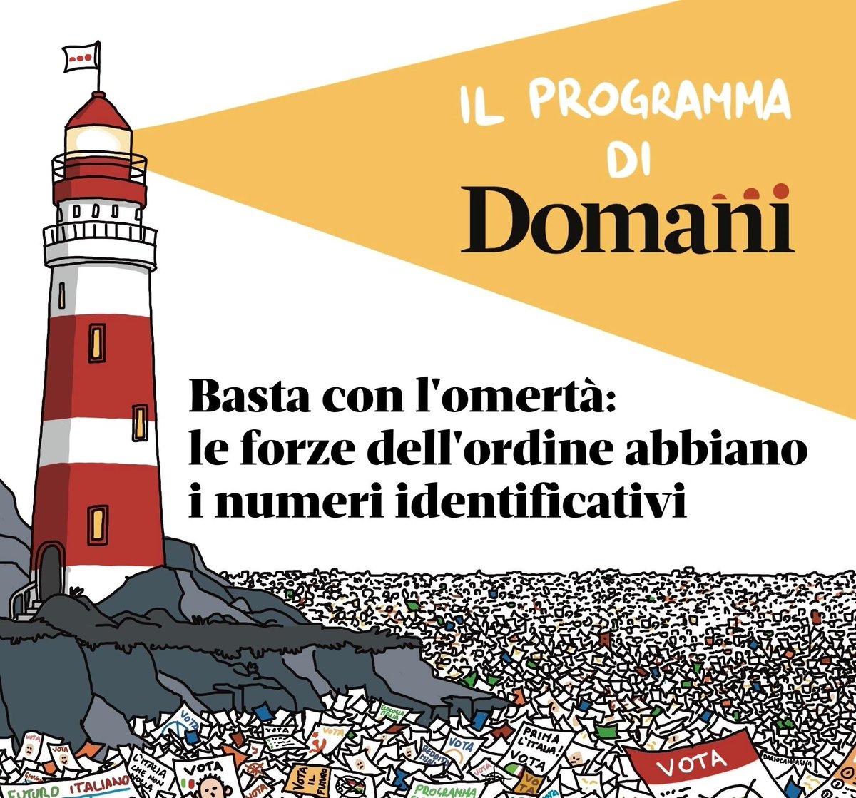 Domani (@domanigiornale) on Twitter photo 🔴 L'ottava proposta del programma di Domani: in uno stato di diritto anche le forze dell’ordine rispondono degli sbagli. Introduciamo i numeri identificativi.
La proposta di <a href="/cucchi_ilaria/">Ilaria Cucchi</a> 👉 bit.ly/3pPchtm
Firma la petizione su <a href="/ChangeItalia/">Change.org Italia</a>👉 bit.ly/3AtxD4m 🔴 L'ottava proposta del programma di Domani: in uno stato di diritto anche le forze dell’ordine rispondono degli sbagli. Introduciamo i numeri identificativi.
La proposta di <a href="/cucchi_ilaria/">Ilaria Cucchi</a> 👉 bit.ly/3pPchtm
Firma la petizione su <a href="/ChangeItalia/">Change.org Italia</a>👉 bit.ly/3AtxD4m