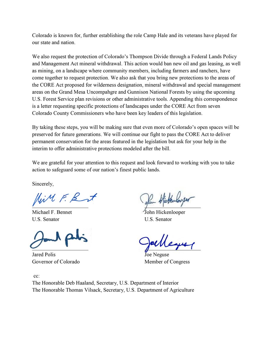 SenatorBennet's tweet photo. 🚨@SenatorHick, @GovofCO, @RepJoeNeguse &amp; I are urging @POTUS to use the Antiquities Act to make Camp Hale and Tenmile Range a national monument and other presidential authorities to protect the landscapes in the #COREAct.
 
Colorado can't wait any longer: https://t.co/z0mma0akT3 https://t.co/XXqVf1HlQj