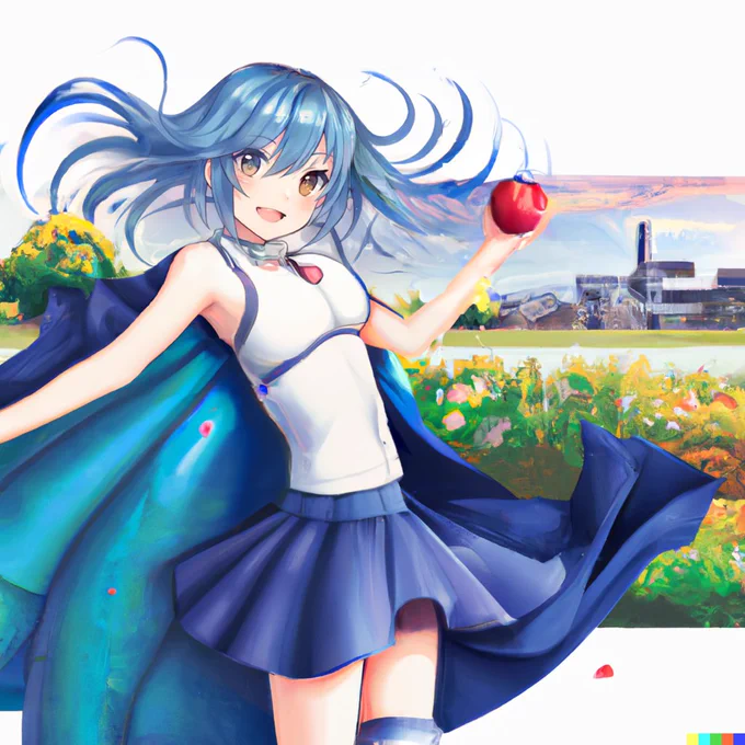 AIの色々な機能を使ったイラスト生成。まず2枚目を顔に特化したAIで作成。outpaintingを使って2枚目 -> 3枚目 -> 1枚目の順番で作成。手がうまくいかないのでinpaintingでりんごでも持たせて誤魔化しています。 