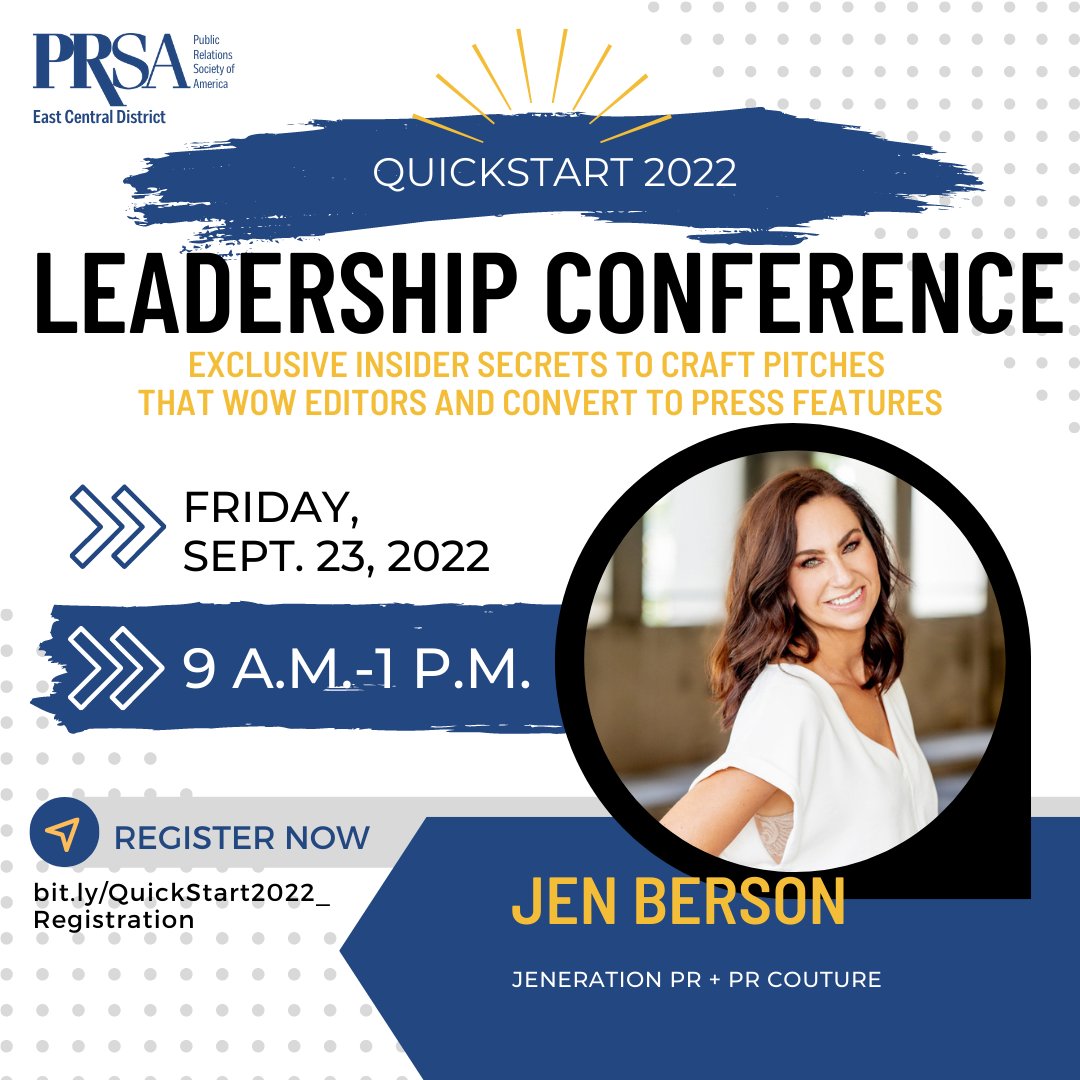 Jen Berson with <a href="/JenerationPR/">Jennifer Berson</a> will discuss best practices and ways Chapters can use pitching strategies in her presentation. Jen will be giving away free access to her Media Magnet mini-course ($497 value) to all attendees! Register now: prsaecd.org/leadership-con…