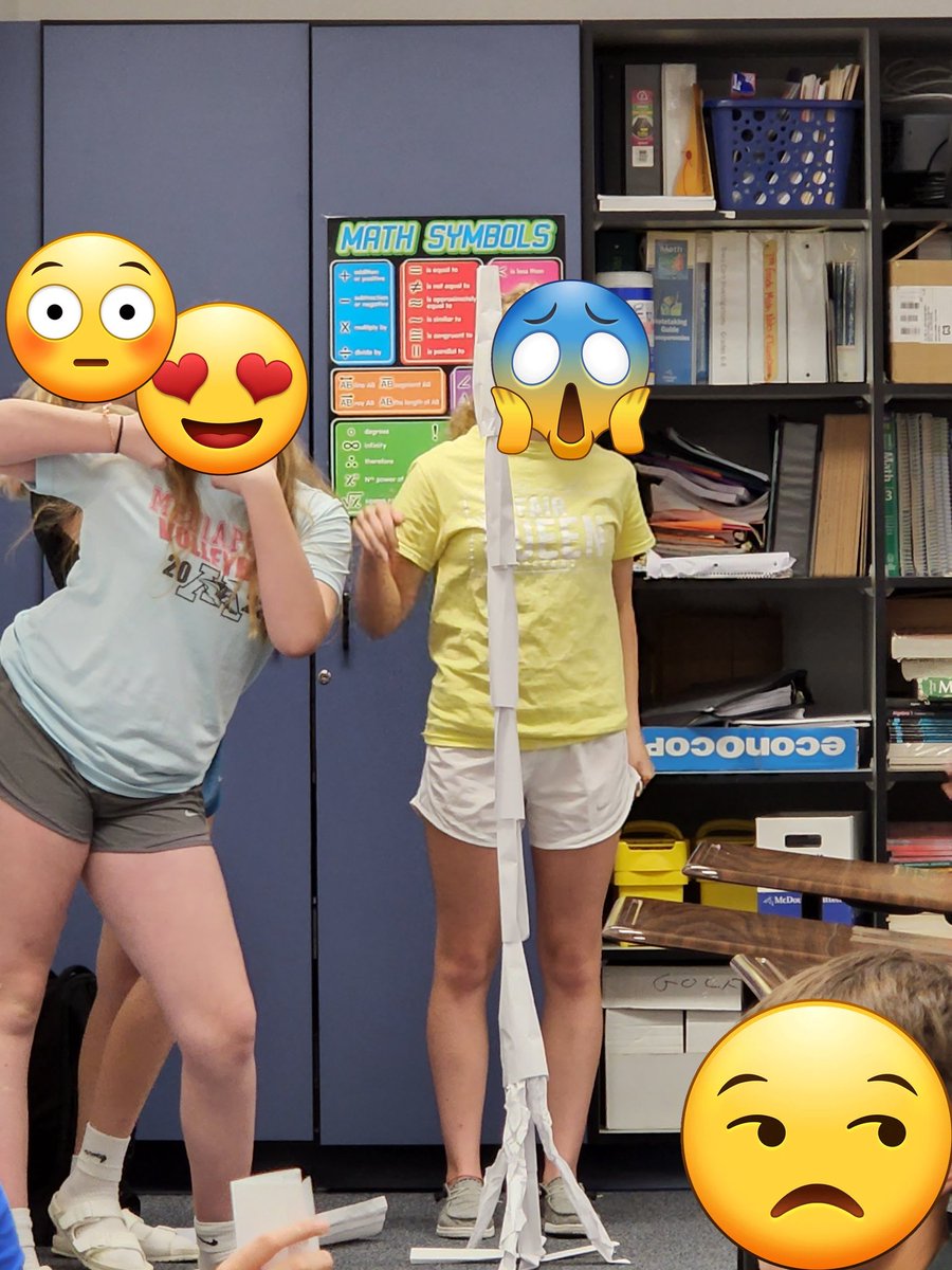 JeffSands2's tweet photo. MS Computer Science problem solving activity - Paper tower challenge! Winners were 65"tall with 20 sheets of paper!  The tower had to stand for 30 seconds! #mepoclassroom https://t.co/KT2QgOUcuh