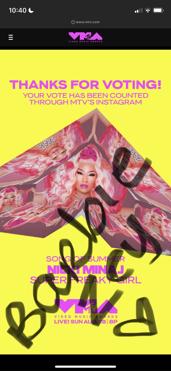 badintentionsx0's tweet photo. DONT FORGET TO VOTE ‼️ #NickiVMAs #VoteSFG #SuperFreakyGirl 🦄🫶🏼 https://t.co/Exor5BJ2Y7