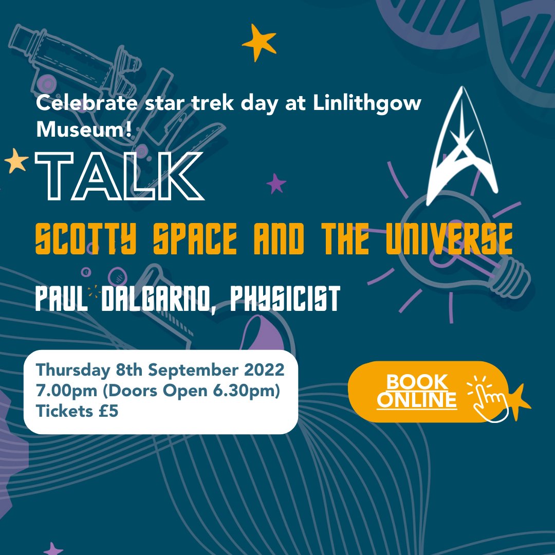 Linlithgow Museum (@linlithgowh) on Twitter photo Celebrate #startrekday at our talk 'Scotty, Space and the Universe'. Join Star Trek fan and physicist Paul Dalgarno @heriotwattuni in exploring the blur between sci-fi and science. Book tickets online
linlithgow-museum.arttickets.org.uk/linlithgow-mus…
#startrek #beammeupscotty #sciencefiction #science Celebrate #startrekday at our talk 'Scotty, Space and the Universe'. Join Star Trek fan and physicist Paul Dalgarno @heriotwattuni in exploring the blur between sci-fi and science. Book tickets online
linlithgow-museum.arttickets.org.uk/linlithgow-mus…
#startrek #beammeupscotty #sciencefiction #science