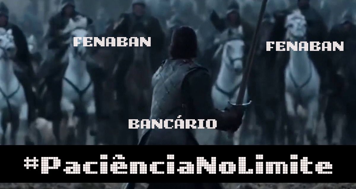 BancariosPatos's tweet photo. Não vem com propostinha, não, Fenaban! O bancário quer proposta decente! #PaciênciaNoLimite @FEBRABAN https://t.co/aiM5uLYiIj