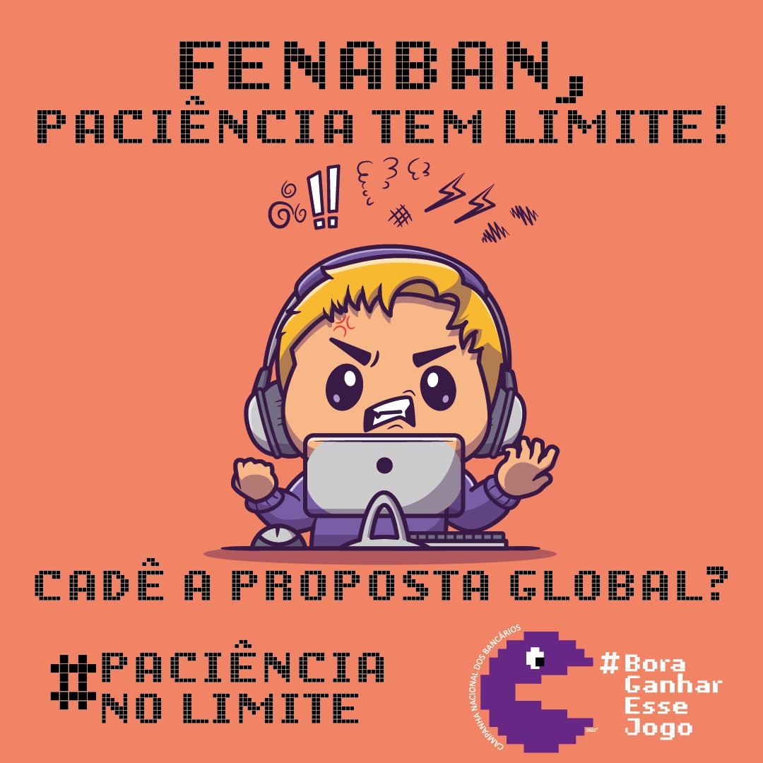 BancariosPatos's tweet photo. E como tá a paciência do bancário com a Fenaban por uma proposta decente? #PaciênciaNoLimite @FEBRABAN https://t.co/eWs2Rh1fsy