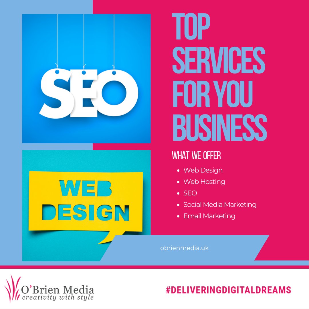 OBrienMediaUK's tweet photo. To find out more information about our services, click the link in our bio and check out our website! #services #Seo #webdesign #webdevelopment #socialmediamarketing #emailmarketing #webhosting #options #Servicesforyou #b2b https://t.co/bZ7Cty10xX