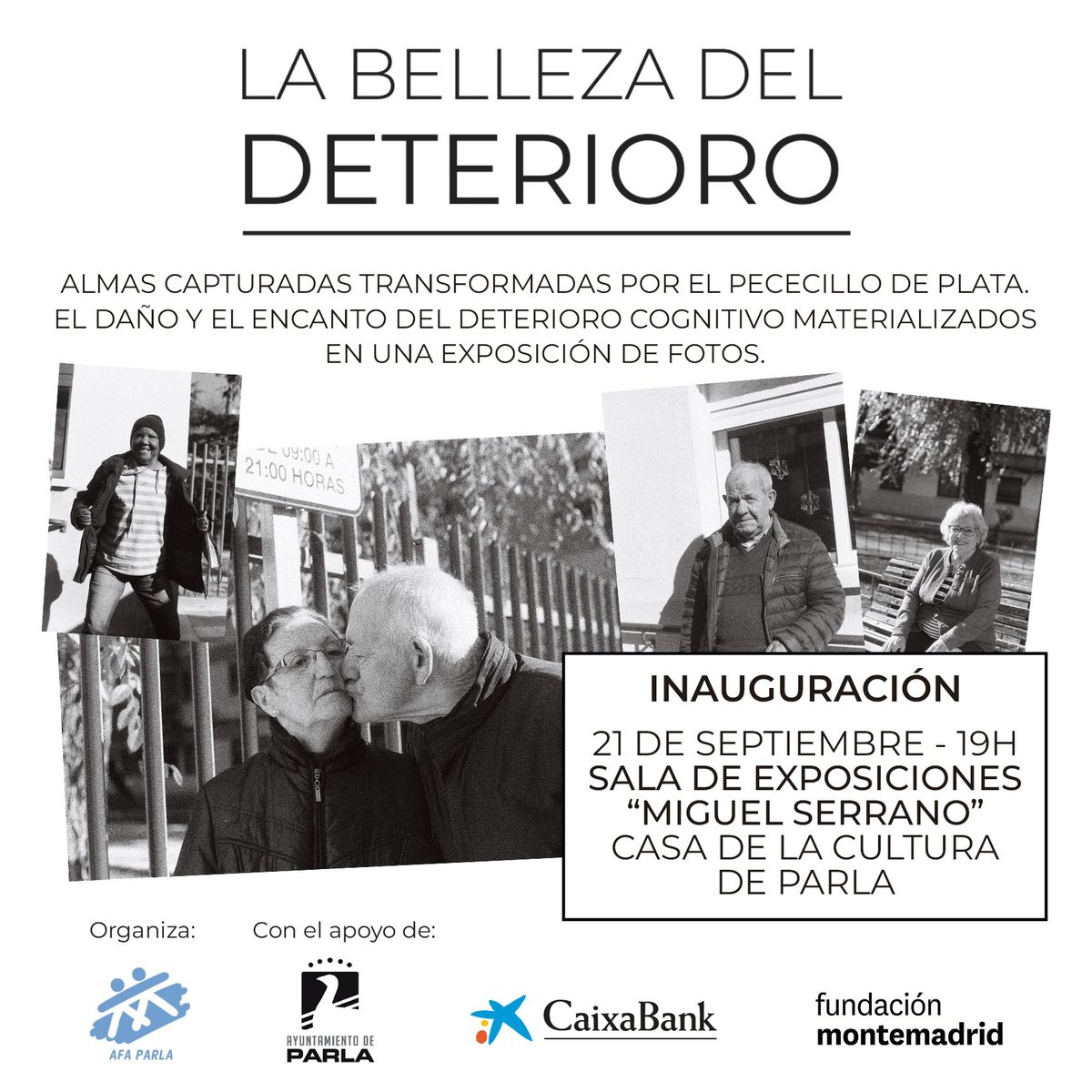 AENMAong's tweet photo. En AFA Parla queremos conmemorar el Día Mundial del Alzheimer (21 de septiembre) con una exposición fotográfica analógica en blanco y negro denominada "La belleza del deterioro" 📷 pero no es una exposición cualquiera... tiene una pequeña sorpresa, ¡te esperamos! ✨ https://t.co/zePxQv5ZDs