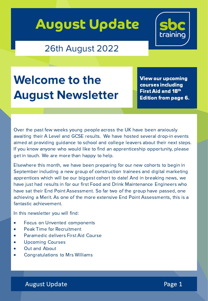 SBC_Training's tweet photo. Check out our SBC Training Newsletter for August.
👉 Read the August Update here - https://t.co/o2ZfHQ5aln
#newsletter #sbctraining #shropshireapprenticeships #latestupdates https://t.co/BJ9fwN3ESR