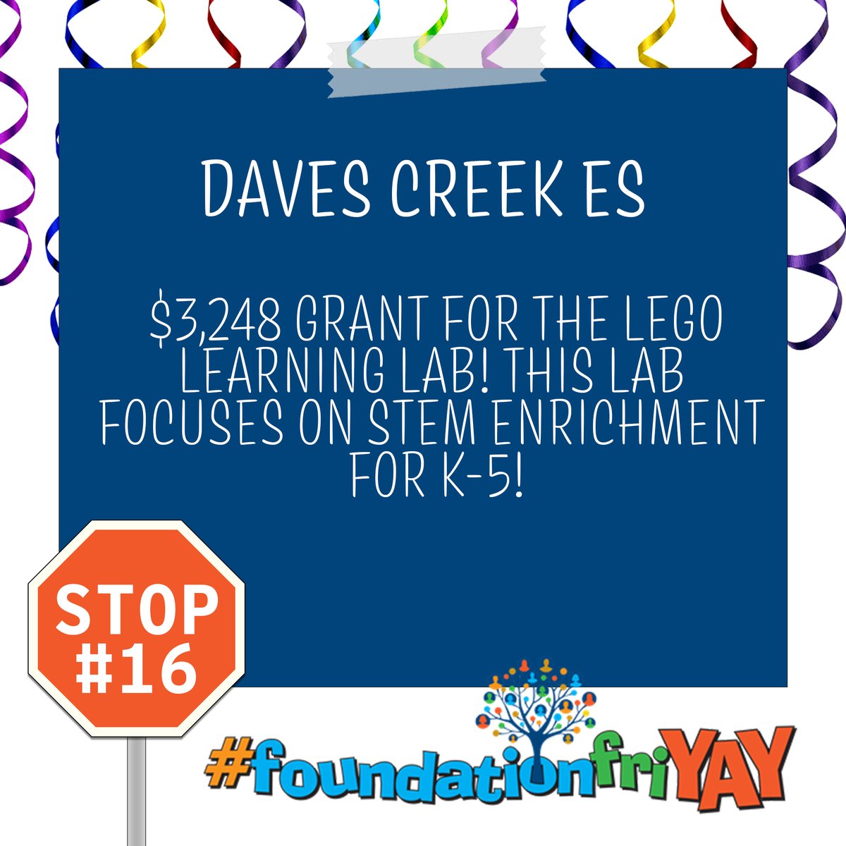 FCSchoolsGA's tweet photo. Fins up! Daves Creek ES is receiving a grant for the Lego Learning Lab! #FoundationFriYAY https://t.co/CuVGHxqKy1