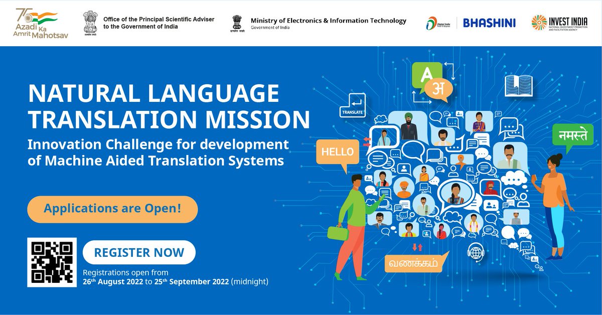 PrinSciAdvOff's tweet photo. The #NLTmission aims to make opportunities and progress in science and technology accessible to all citizens in their mother tongue.
Find out more about the #ICMATS challenge and apply now at the link below:
https://t.co/vfWKifqsFU
@PrinSciAdvGoI @GoI_MeitY  @investindia https://t.co/oLALMp6n9T
