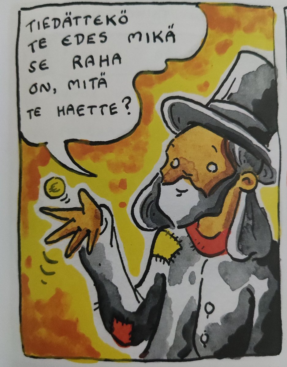 Hn_na's tweet photo. #kessry #sarjishaaste kohta 7: kertoo rahasta.
Jiipu Uusitalon Puupenni kertoi paitsi rahasta myös taloudellisesta vallasta. Upean vÀrikÀs, talousjÀrjestelmÀÀmme kyseenalaistava, tietoiskumainen sarjis. KiitÀn anarkistista otetta. Suosittelen lÀmpimÀsti ihan kaikille. https://t.co/xOzXJUfwQd