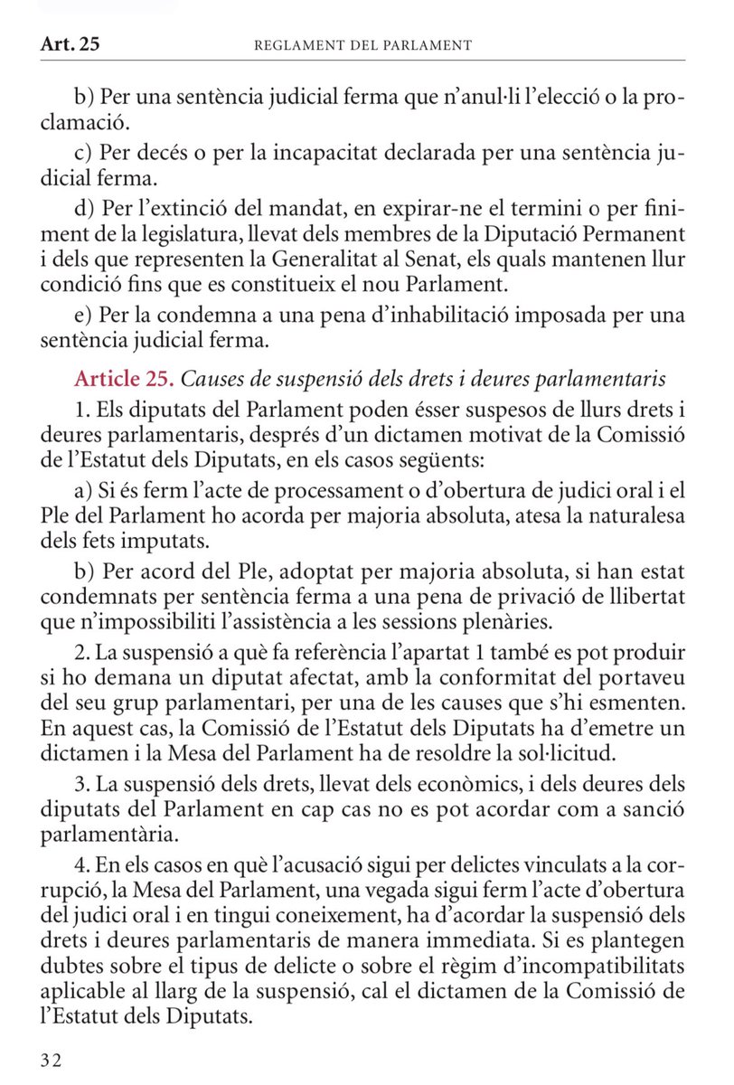 jcanadellb's tweet photo. Recordem q l’article 25.4 del reglament del parlament explícita q en cas de dubte cal un dictàmen de la Comissió de l’Estatut del Diputat, però la @cupnacional ni això vau voler!!
Si no l’heu llegit, feu-ho, és molt bèstia carregar-se la presidenta del Parlament sense dictàmen!! https://t.co/0Pp8lquyzl