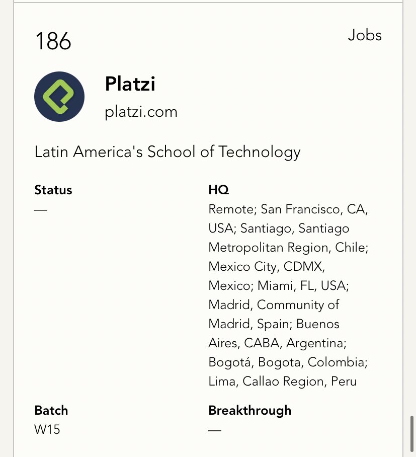 andidelfuturo's tweet photo. Felicitaciones a @platzi y a @freddier por estar en este prestigioso “top companies list” de @ycombinator #OrgulloADF https://t.co/cQLb055bX6