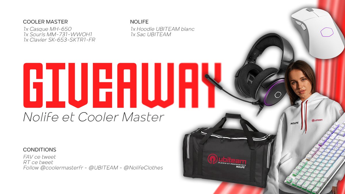 UBITEAM (@ubiteam) on Twitter photo ๐ ๐๐๐๐๐๐๐๐
Tentez de ๐๐๐ ๐ง๐๐ณ des ๐๐๐๐๐๐ฎ๐ฑ <a href="/coolermasterfr/">Cooler Master France</a> & <a href="/NolifeClothes/">NOLIFE CLOTHING โข</a> ๐
1โฃ โป๏ธRetweet, โค๏ธLike
2โฃ @ 2 amis
3โฃ Follow <a href="/UBITEAM/">UBITEAM</a>, <a href="/coolermasterfr/">Cooler Master France</a>, <a href="/NolifeClothes/">NOLIFE CLOTHING โข</a>
๐ 2 Gagnants ! ๐ซ Tirage le ๐๐/๐๐/๐๐๐๐
#PlaisirPerformance #Giveaway #Concours ๐ ๐๐๐๐๐๐๐๐
Tentez de ๐๐๐ ๐ง๐๐ณ des ๐๐๐๐๐๐ฎ๐ฑ <a href="/coolermasterfr/">Cooler Master France</a> & <a href="/NolifeClothes/">NOLIFE CLOTHING โข</a> ๐
1โฃ โป๏ธRetweet, โค๏ธLike
2โฃ @ 2 amis
3โฃ Follow <a href="/UBITEAM/">UBITEAM</a>, <a href="/coolermasterfr/">Cooler Master France</a>, <a href="/NolifeClothes/">NOLIFE CLOTHING โข</a>
๐ 2 Gagnants ! ๐ซ Tirage le ๐๐/๐๐/๐๐๐๐
#PlaisirPerformance #Giveaway #Concours