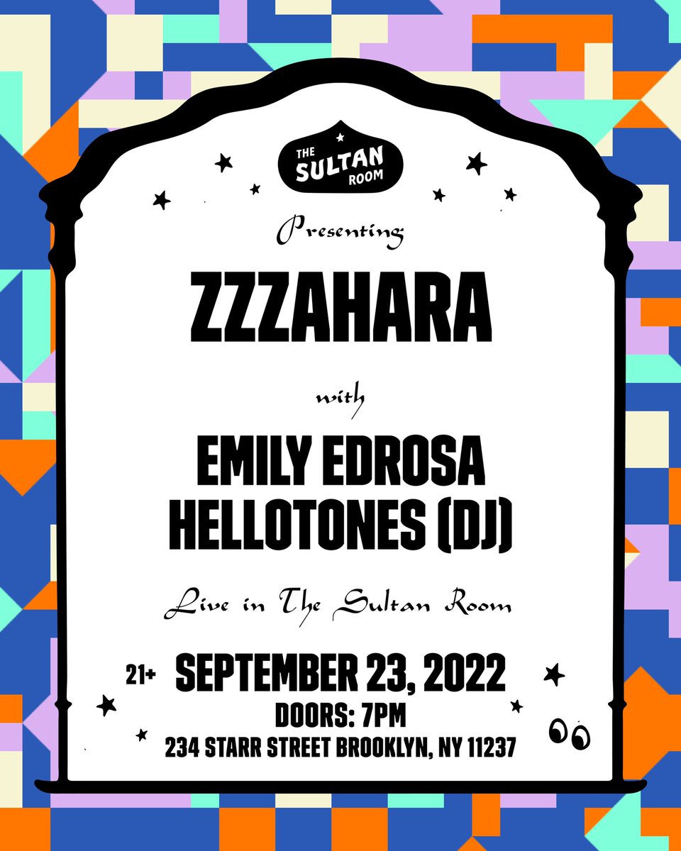 NYC! sept 23rd w/ <a href="/emilyedrosa/">EE</a> <a href="/hellotones/">El Hijo de PueblaYork 🗽🇲🇽</a> at the <a href="/TheSultanRoom/">The Sultan Room</a> . 
tickets: link.dice.fm/zzzahara