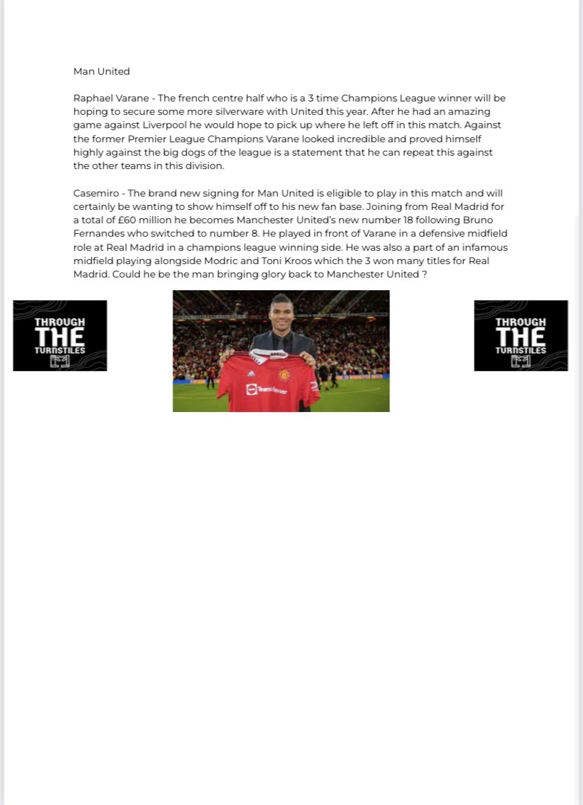 TurnstilesThe1's tweet photo. Manchester United v Southampton Match Preview Both teams will be looking to secure another win to make it two league wins on the bounce and United will hope to leapfrog their opponents Southampton in the league table if they claim all 3 points in this match #manutd #SaintsFC https://t.co/BuhbBBhaFq