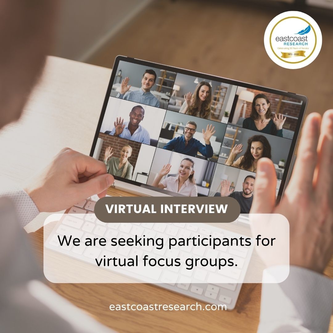 Share your opinions during a virtual focus group from the comfort of your home!
Sign up today by visiting EastcoastResearch.com/respondents
#eastcoastresearch #paidparticipants #marketresearch #researchrecruiting #earnextracash #virtualgroup #virtualmarketresearch #virtualstudies