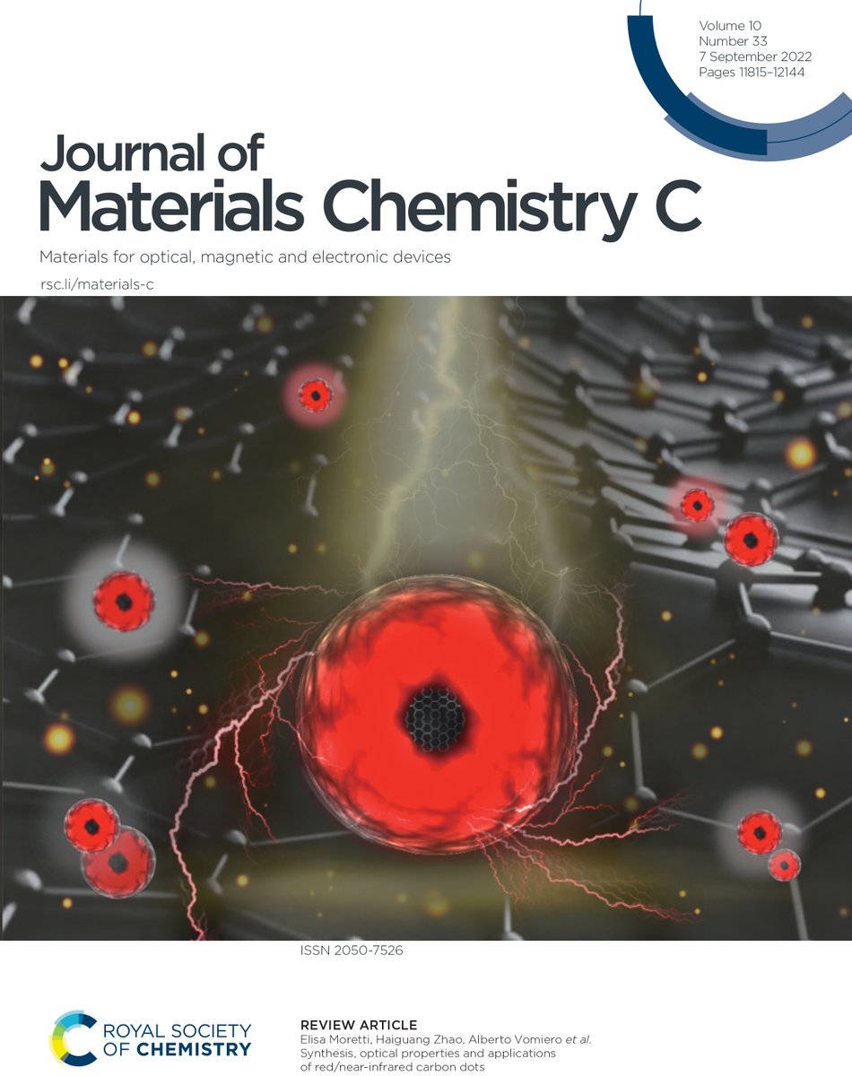 Don't miss <a href="/JMaterChem/">J. Mater. Chem. family</a> C front cover in issue 33:

Synthesis, optical properties and applications of red/near-infrared carbon dots by Elisa Moretti, Haiguang Zhao, Alberto Vomiero et al.

🔗 ow.ly/iMgE50KsQ2F