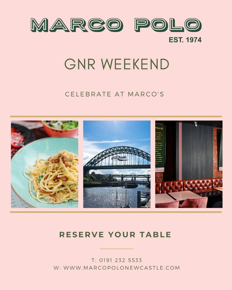 The big event is almost here!

Book your table for The Great North Run weekend. We'll be open Friday, Saturday AND Sunday! 🏃‍♀️👟🎽🍝🍕

#gnr22 #greatnorthrun #thetyneisnow #geordieland #geordies #nefoodies #newcastlefoodies #nefoodies #newcastleupontyne  #newcastle #visitnewcastle