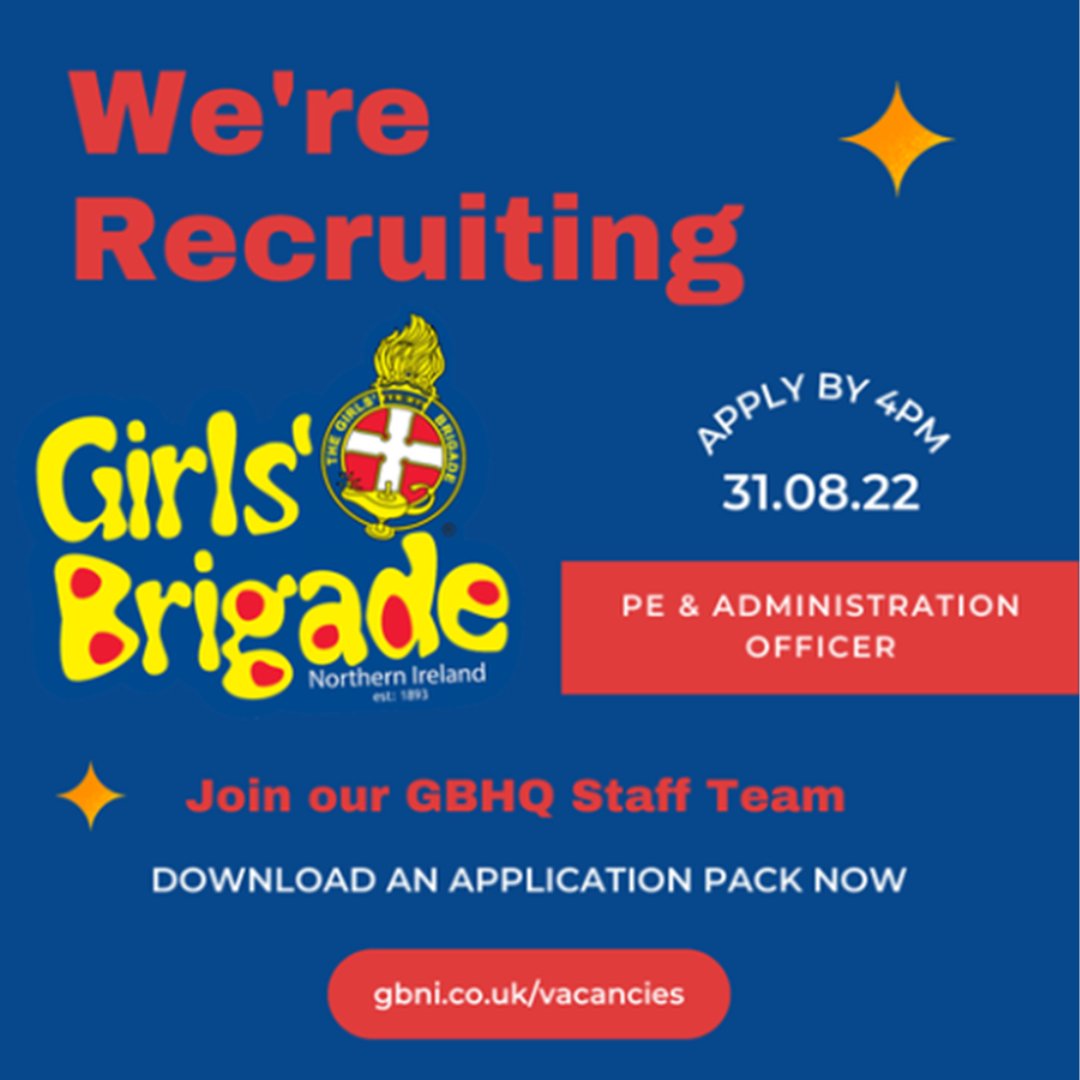GBNI are currently recruiting a PE &amp; Administration Officer.  If you would be interested in applying for this post, please visit gbni.co.uk/vacancies for an Application Pack.  Completed application forms must be submitted to GBHQ no later than 4pm on 31st August 2022.