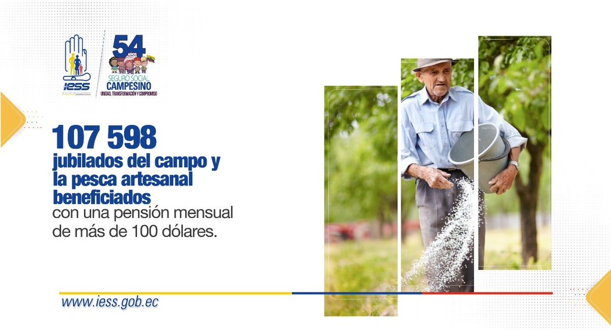 #IESSCampesino54años | <a href="/IESSec/">IESS</a> garantiza una pensión jubilar justa para una vejez digna de los jefes de familia afiliados al Seguro Social Campesino.
