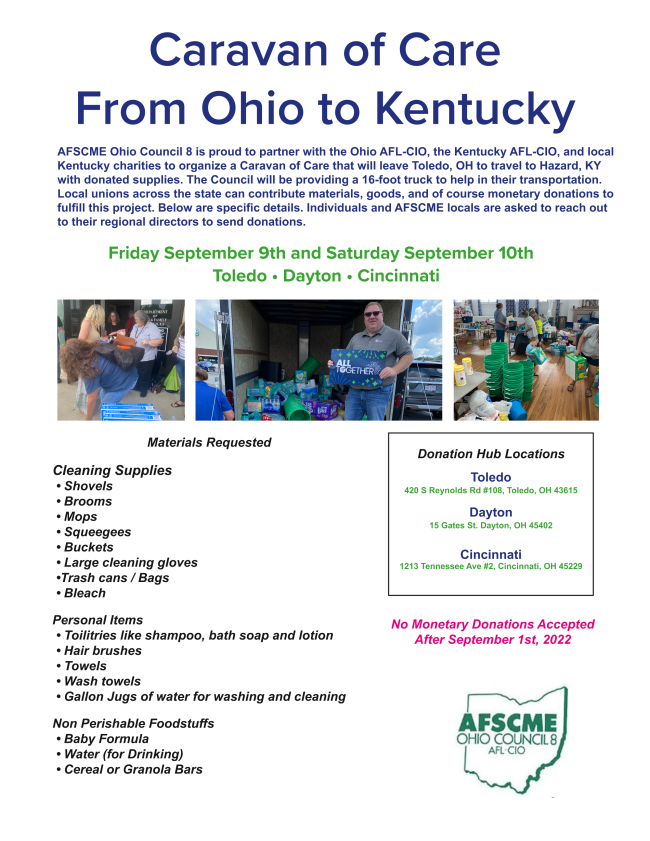 BrianGryph's tweet photo. AFSCME Ohio Council 8 is proud to partner with the Ohio AFL-CIO, the Kentucky AFL-CIO, and local Kentucky charities to organize a Caravan of Care that will leave Toledo, OH to travel to Hazard, KY with donated supplies. | https://t.co/yiZBvWVVOQ
https://t.co/uVPe9CAw3P https://t.co/bEEB4YCkGV