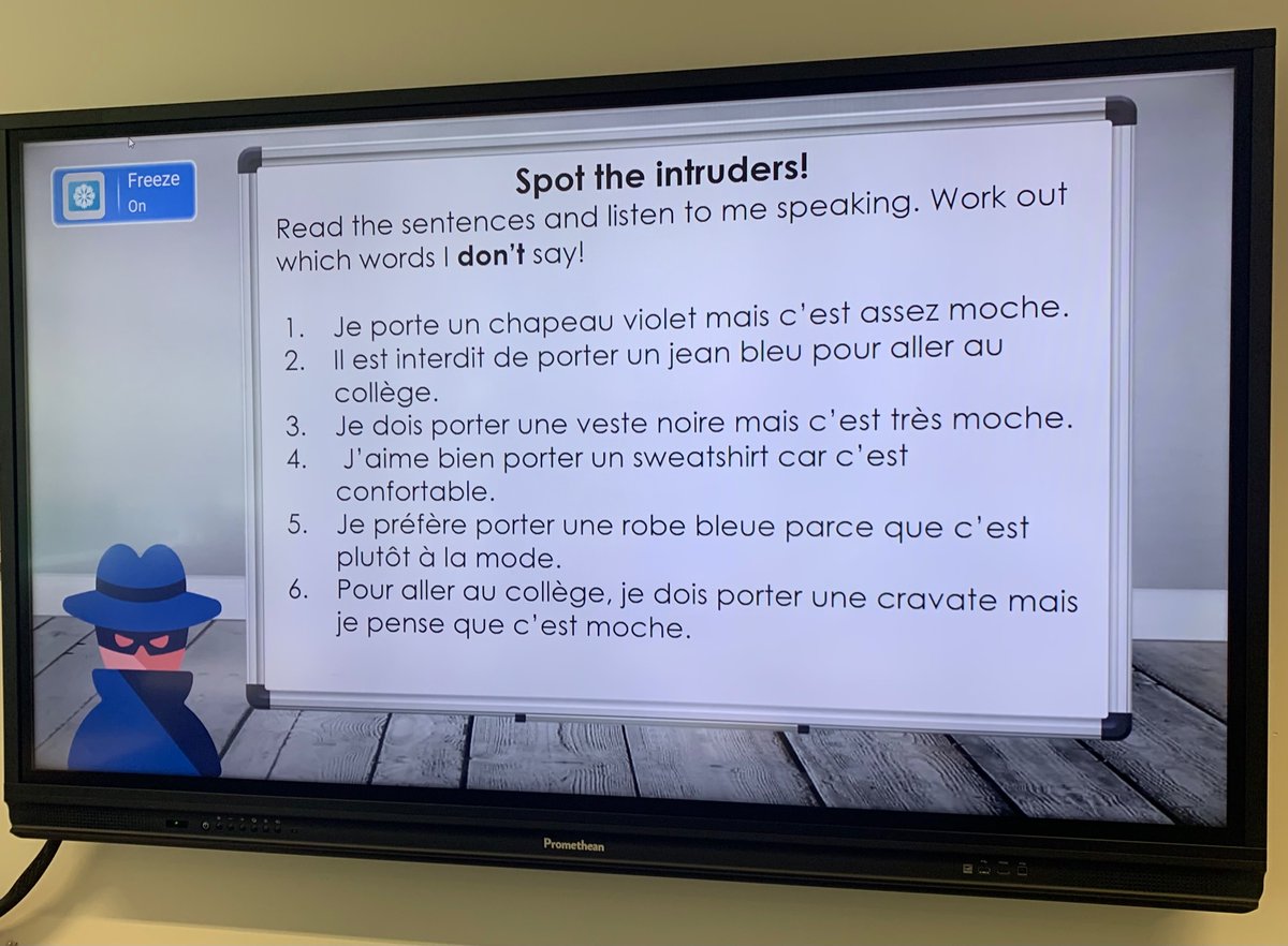 mrs_hathaway's tweet photo. Spot the Intruder listening with s2 French today - pupils have to be listening very carefully to hear which words are the intruders! https://t.co/2mTb7Vh3d7