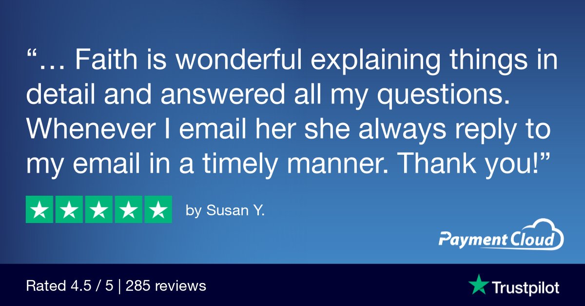 PaymentCloudInc's tweet photo. Thank you, George P.H. Young, M.D., for the review 🤩! 

We're happy to know you had a positive experience working with Faith, her attentiveness and quick response time are definitely an asset. Happy processing! 💸

#FridayFeature #HappyProcessing #AcceptPayments https://t.co/edk9YOajI1