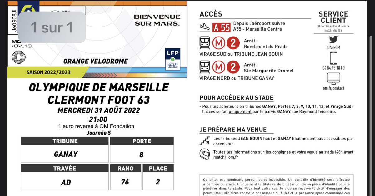 freshcool20's tweet photo. Salut ! Je vends 3 places pour OM-Clermont , le mercredi 31 août ! Place 1 , 2 et 3 rang 76 porte 8 Tribune Ganay ! N’hésitez pas à venir MP.  @biloEntraide  @OM_LeReseau @LaMinuteOM_  @OManiaque @Mediafoot_OM @InfosOM_ #MercatOM #TeamOM #OMCF63 https://t.co/xuRxkylgga