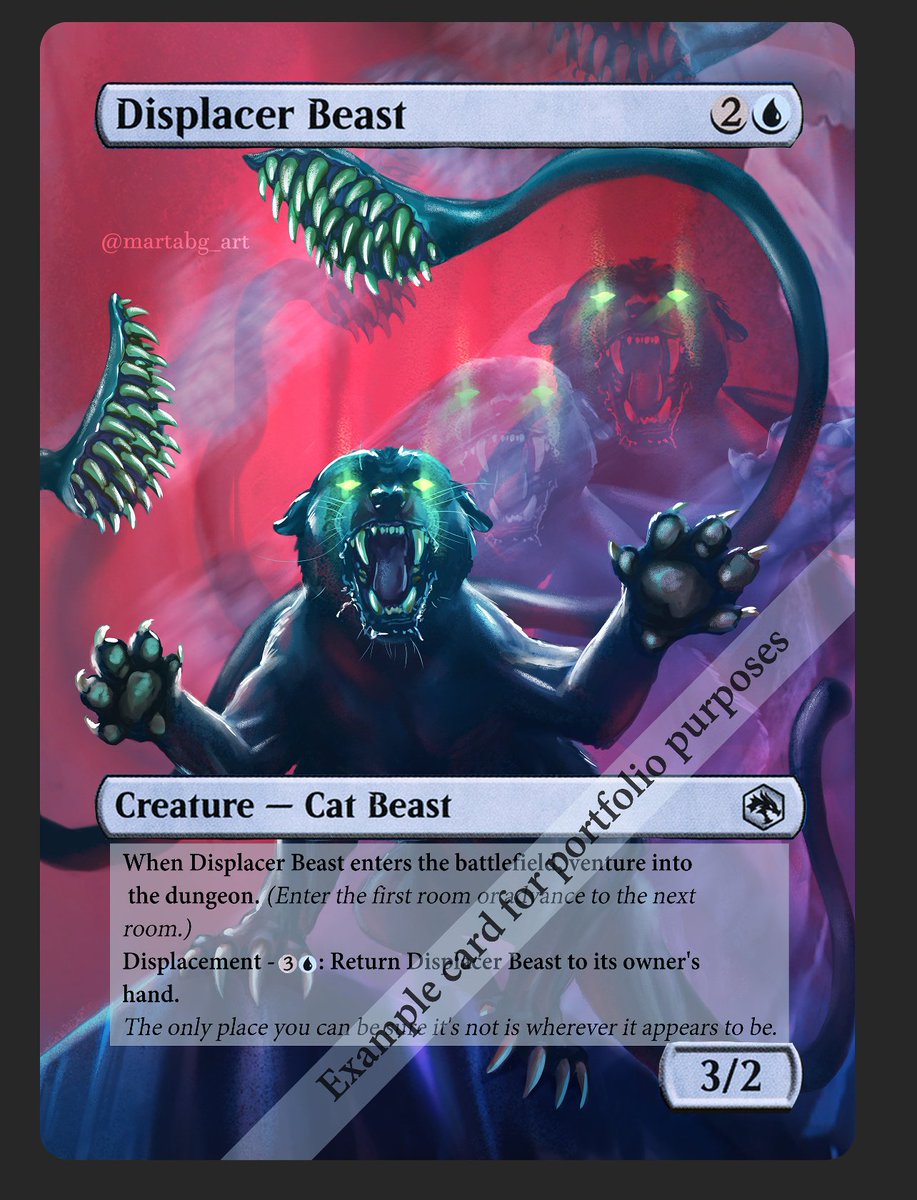 martabg_art's tweet photo. The Displacer Beast can bend light around them to confuse their opponent about their actual position. I also wanted to see what my art would look like as a retro Dragon magazine cover and as an MTG card😄 #displacerbeast #dungeonsanddragons  #dragonmagazine  #MagicTheGathering https://t.co/jjVHsLehVB