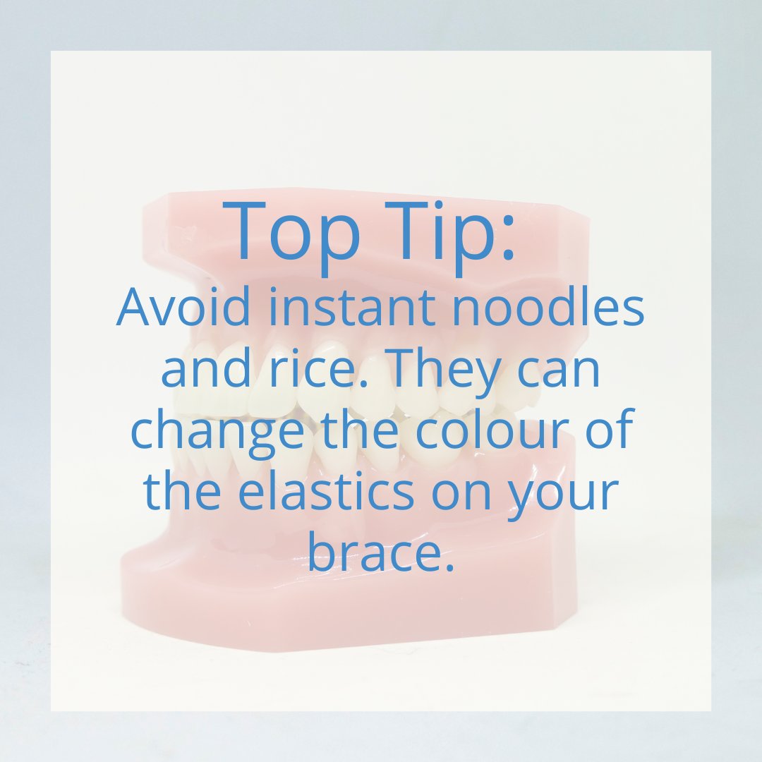 Before you head into a weekend of fun, we wanted to give you an important top tip that we recommend to all of our patients...

Make sure to avoid instant noodles and rice. They can change the colour of your brace elastics, or if you have ceramic braces they can stain the brace.