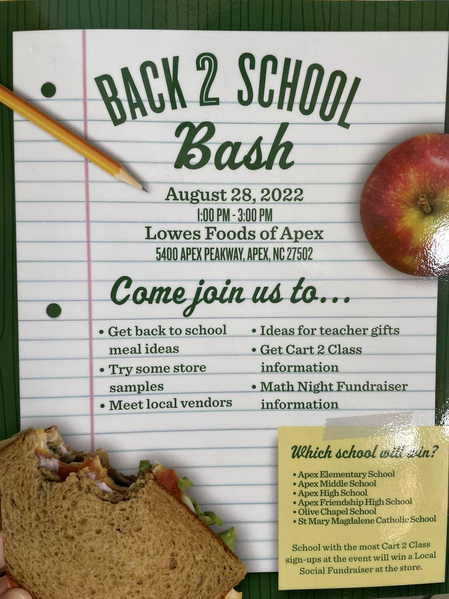 Stop by Lowes Foods of Apex on Sunday  1:00-3:00, &amp; sign up for the Cart 2 Class program, which gives money back to our school for every purchase you make at Lowes Foods. #backtoschool2022 #apexescougars #partnersineducation <a href="/apexescougars/">Apex Elementary</a>