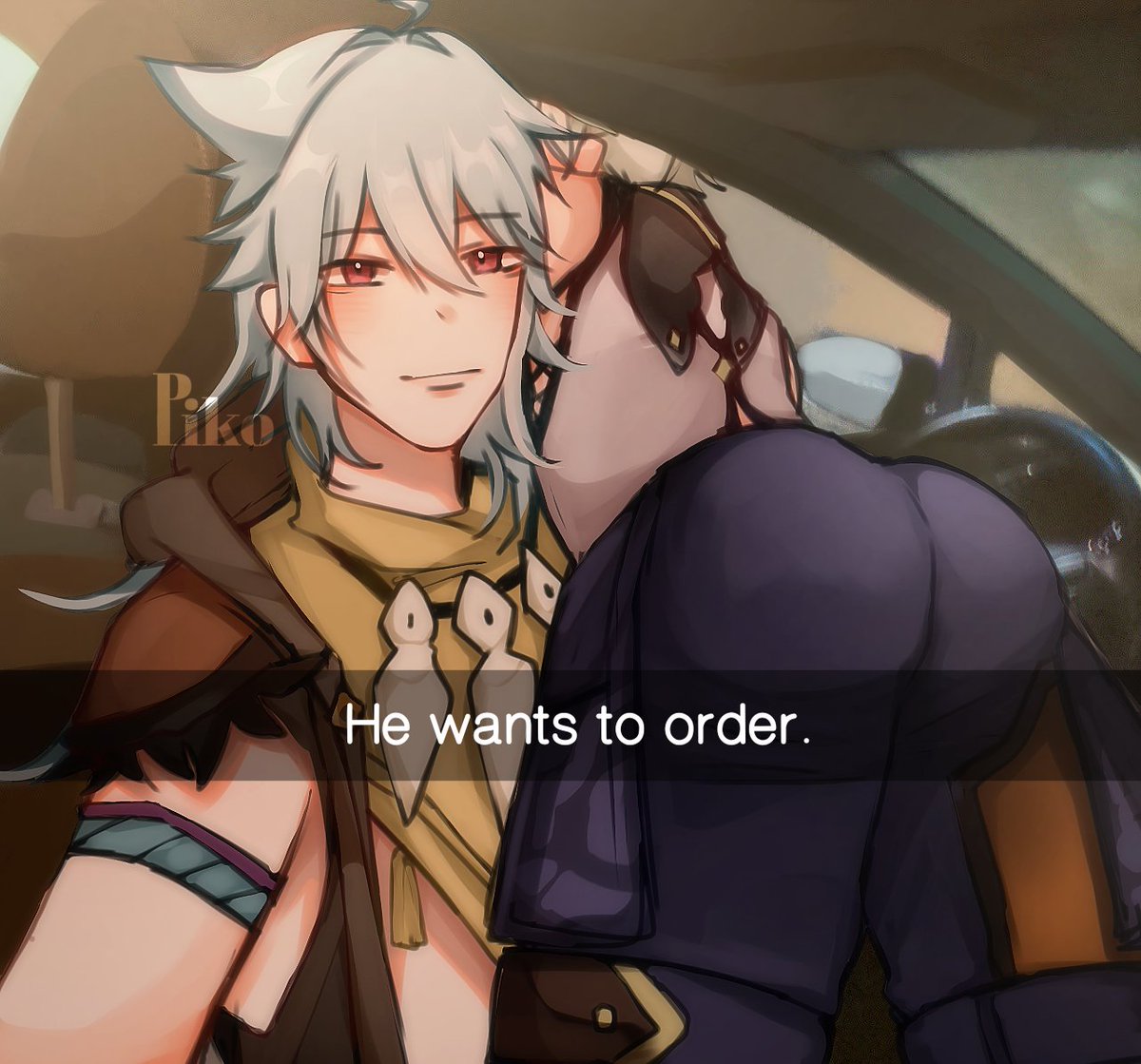 pikosouo's tweet photo. I'm seeing this everywhere so Rannett version. He sure do wants to order 
🐺👍 #rannett #bennett #razor #GenshinImpact https://t.co/YjEt2mOSdG