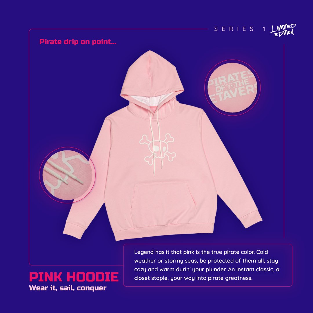 PiratesMeta's tweet image. Pink is the new black. 

- @thomporras, The G.O.A.T. 🐐 

Here’s a chance to add this instant classic to your merch day plunder for 🆓

Holders only - RETWEET! We’ll select one lucky winner tomorrow @ 11 am EST.